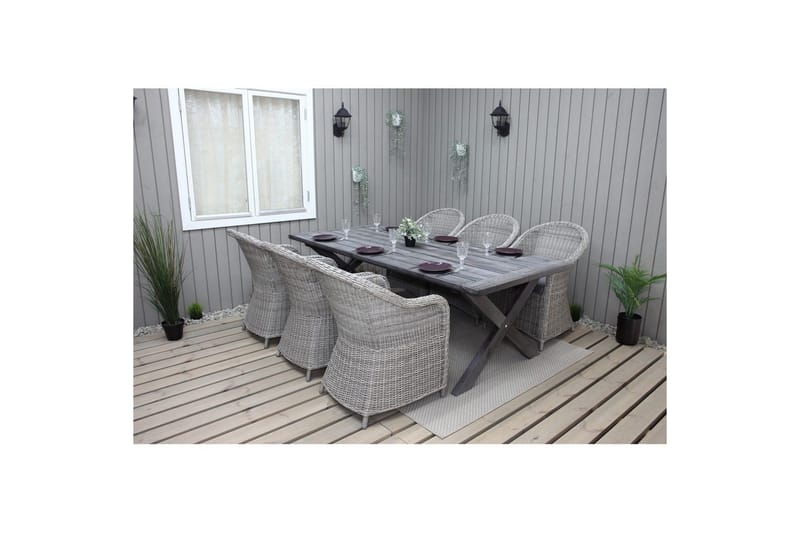 Ulkomöbeliryhmä 220 cm pöytä & 6 harmaata Belize-tuolia Harmaa - Harmaa - Puutarhakalusteet - Ulkoryhmä - Ruokailuryhmät ulos