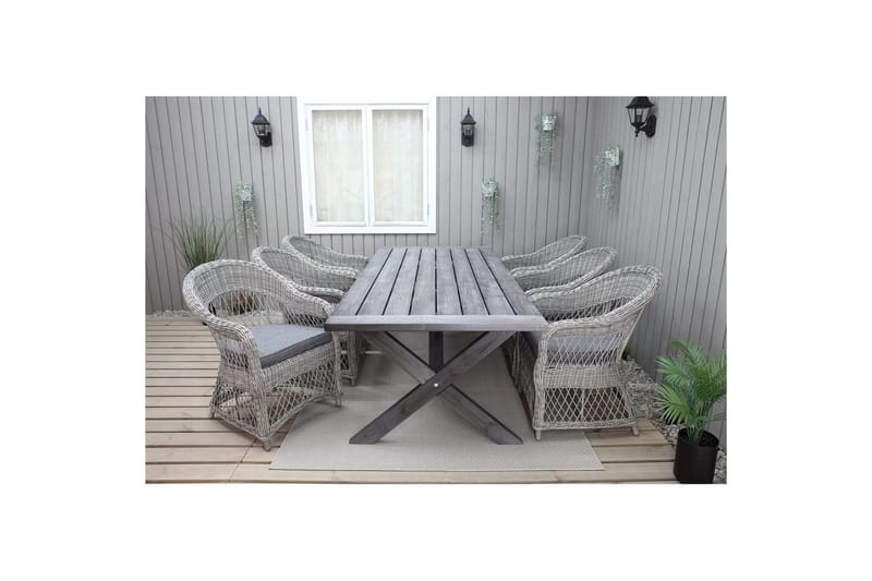 Ulkomöbeliryhmä 220 cm pöytä & 6 harmaata Merida-tuolia Harmaa, Harmaa