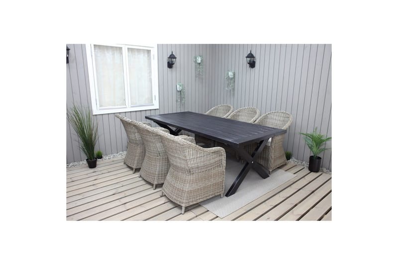Ulkomöbeliryhmä 220 cm pöytä & 6 luonnollista Belize-tuolia Musta - Musta - Puutarhakalusteet - Ulkoryhmä - Ruokailuryhmät ulos