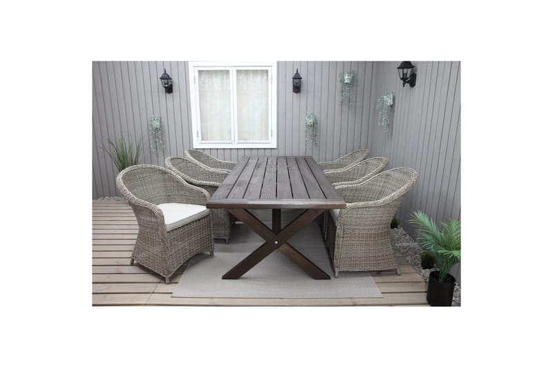 Ulkomöbeliryhmä 220 cm pöytä & 6 luonnollista Belize-tuolia Ruskea, Ruskea