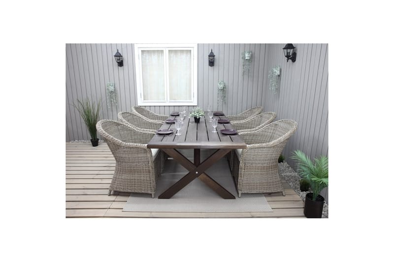 Ulkomöbeliryhmä 220 cm pöytä & 6 luonnollista Belize-tuolia Ruskea - Ruskea - Puutarhakalusteet - Ulkoryhmä - Ruokailuryhmät ulos