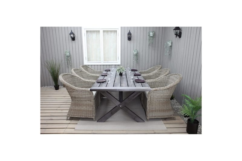 Ulkomöbeliryhmä 220 cm pöytä & 6 luonnollista Belize-tuolia Harmaa - Harmaa - Puutarhakalusteet - Ulkoryhmä - Ruokailuryhmät ulos