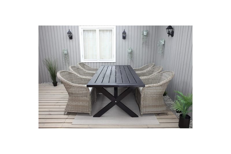 Ulkomöbeliryhmä 220 cm pöytä & 6 luonnollista Belize-tuolia Musta - Musta - Puutarhakalusteet - Ulkoryhmä - Ruokailuryhmät ulos