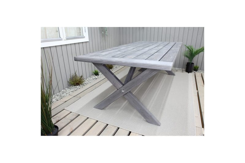 Ulkomöbeliryhmä 220 cm pöytä & 6 harmaata Merida-tuolia Harmaa - Harmaa - Puutarhakalusteet - Ulkoryhmä - Ruokailuryhmät ulos