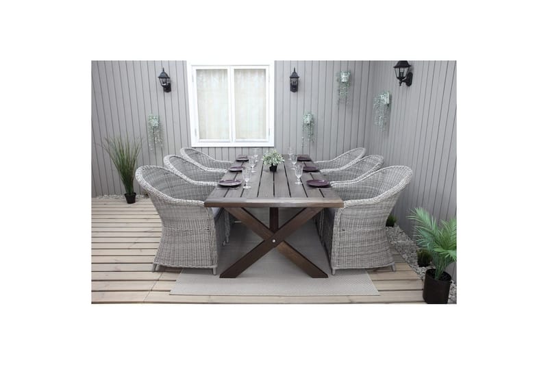 Ulkomöbeliryhmä 220 cm pöytä & 6 harmaata Belize-tuolia Ruskea - Ruskea - Puutarhakalusteet - Ulkoryhmä - Ruokailuryhmät ulos