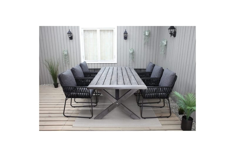 Ulkomöbeliryhmä 220 cm pöytä & 6 harmaata Levanto-tuolia Harmaa - Harmaa - Puutarhakalusteet - Ulkoryhmä - Ruokailuryhmät ulos