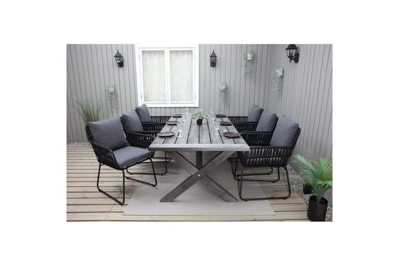 Ulkomöbeliryhmä 220 cm pöytä & 6 harmaata Levanto-tuolia Harmaa - Harmaa - Puutarhakalusteet - Ulkoryhmä - Ruokailuryhmät ulos