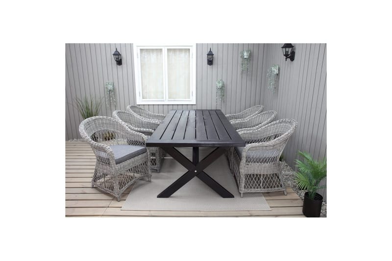 Ulkomöbeliryhmä 220 cm pöytä & 6 harmaata Merida-tuolia Musta, Musta