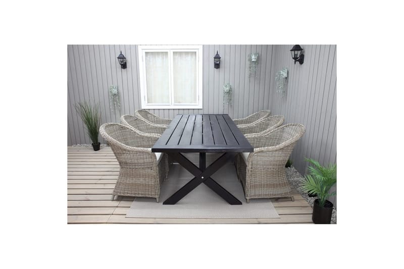 Ulkomöbeliryhmä 220 cm pöytä & 6 luonnollista Belize-tuolia Musta - Musta - Puutarhakalusteet - Ulkoryhmä - Ruokailuryhmät ulos