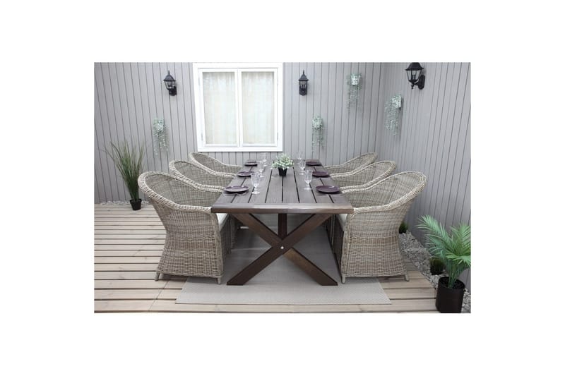 Ulkomöbeliryhmä 220 cm pöytä & 6 luonnollista Belize-tuolia Ruskea - Ruskea - Puutarhakalusteet - Ulkoryhmä - Ruokailuryhmät ulos