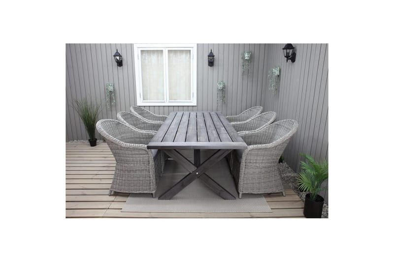 Ulkomöbeliryhmä 220 cm pöytä & 6 harmaata Belize-tuolia Harmaa - Harmaa - Puutarhakalusteet - Ulkoryhmä - Ruokailuryhmät ulos