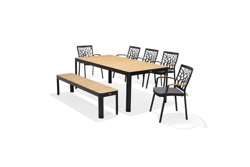Ulkomöbeliryhmä Lifestyle Garden Portals 209 cm 5 oksasahatuolia + penkki, 5 oksasahatuolia + penkki