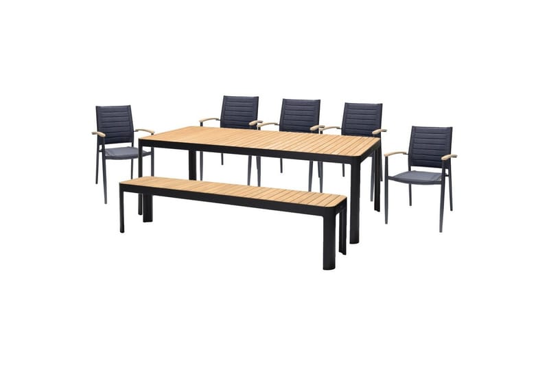 Ulkomöbeliryhmä Lifestyle Garden Portals 209 cm 5 pientä carver-tuolia + penkki, 5 pientä carver-tuolia + penkki