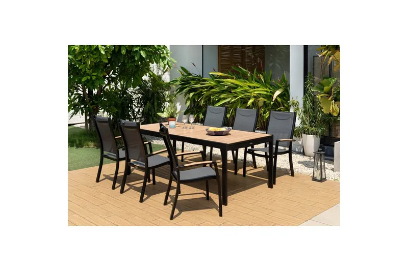 Ulkomöbeliryhmä Lifestyle Garden Panama 210-300 cm 6 pinottavaa nojatuolia + 2 säädettävää nojatuolia - 6 pinottavaa nojatuolia + 2 säädettävää nojatuolia - Puutarhakalusteet - Ulkoryhmä - Ruokailuryhmät ulos