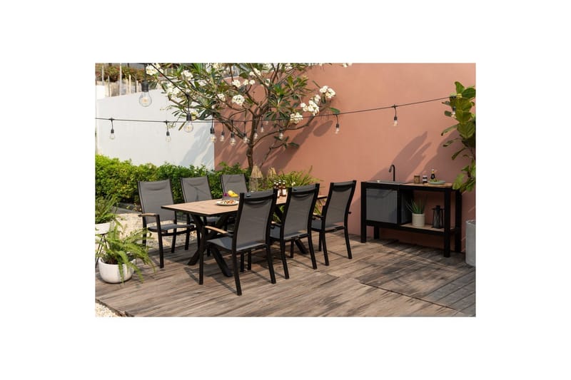 Ulkomöbeliryhmä Lifestyle Garden Panama 200 cm 6 pinottavaa nojatuolia - 6 pinottavaa nojatuolia - Puutarhakalusteet - Ulkoryhmä - Ruokailuryhmät ulos