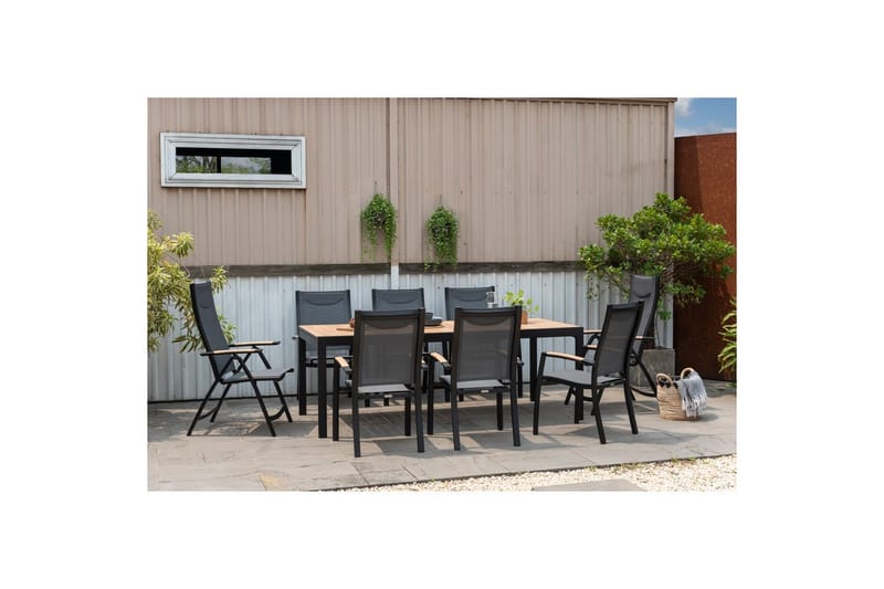 Ulkomöbeliryhmä Lifestyle Garden Panama 210-300 cm 6 pinottavaa nojatuolia + 2 säädettävää nojatuolia - 6 pinottavaa nojatuolia + 2 säädettävää nojatuolia - Puutarhakalusteet - Ulkoryhmä - Ruokailuryhmät ulos