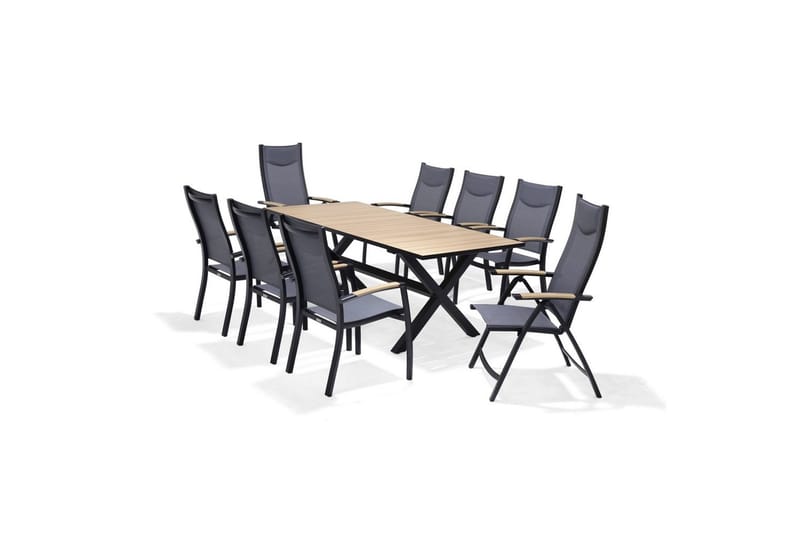 Ulkomöbeliryhmä Lifestyle Garden Panama 200 cm 6 pinottavaa nojatuolia + 2 säädettävää nojatuolia - 6 pinottavaa nojatuolia + 2 säädettävää nojatuolia - Puutarhakalusteet - Ulkoryhmä - Ruokailuryhmät ulos