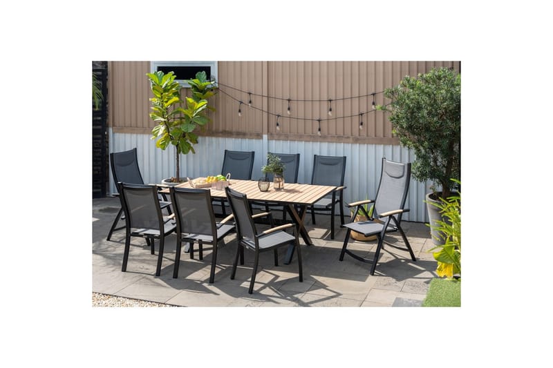 Ulkomöbeliryhmä Lifestyle Garden Panama 200 cm 6 pinottavaa nojatuolia + 2 säädettävää nojatuolia - 6 pinottavaa nojatuolia + 2 säädettävää nojatuolia - Puutarhakalusteet - Ulkoryhmä - Ruokailuryhmät ulos