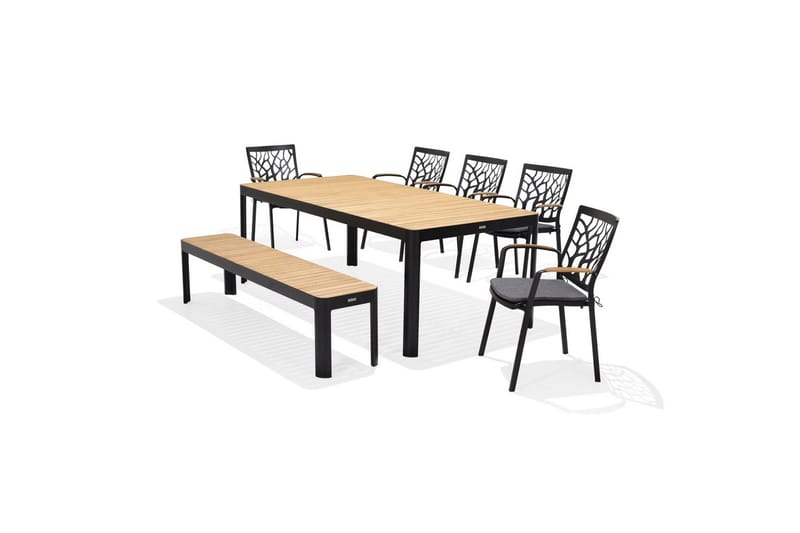 Ulkomöbeliryhmä Lifestyle Garden Portals 209 cm 5 oksasahatuolia + penkki - 5 oksasahatuolia + penkki - Puutarhakalusteet - Ulkoryhmä - Ruokailuryhmät ulos