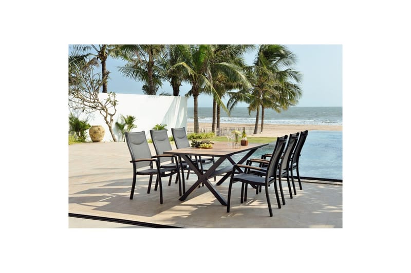 Ulkomöbeliryhmä Lifestyle Garden Panama 200 cm 6 pinottavaa nojatuolia - 6 pinottavaa nojatuolia - Puutarhakalusteet - Ulkoryhmä - Ruokailuryhmät ulos