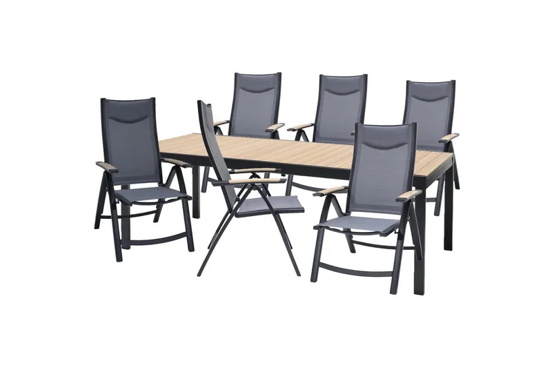 Ulkomöbeliryhmä Lifestyle Garden Panama 210-300 cm 6 säädettävää nojatuolia, 6 säädettävää nojatuolia