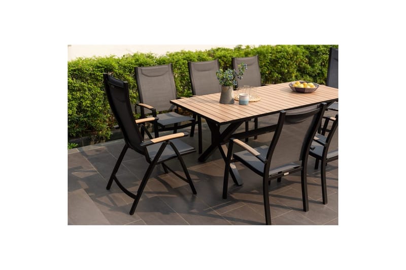 Ulkomöbeliryhmä Lifestyle Garden Panama 200 cm 6 pinottavaa nojatuolia + 2 säädettävää nojatuolia - 6 pinottavaa nojatuolia + 2 säädettävää nojatuolia - Puutarhakalusteet - Ulkoryhmä - Ruokailuryhmät ulos