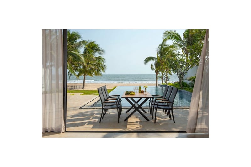 Ulkomöbeliryhmä Lifestyle Garden Panama 200 cm 6 pinottavaa nojatuolia - 6 pinottavaa nojatuolia - Puutarhakalusteet - Ulkoryhmä - Ruokailuryhmät ulos