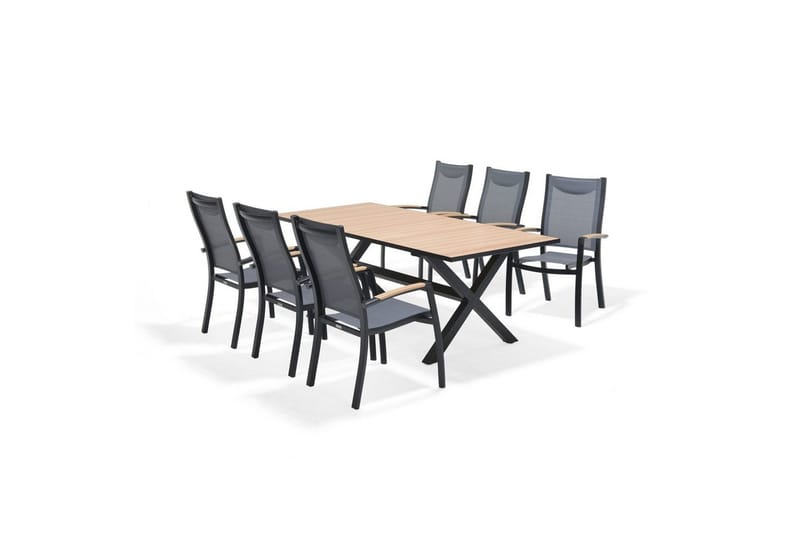 Ulkomöbeliryhmä Lifestyle Garden Panama 200 cm 6 pinottavaa nojatuolia, 6 pinottavaa nojatuolia