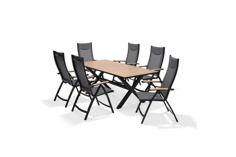Ulkomöbeliryhmä Lifestyle Garden Panama 200 cm 6 säädettävää nojatuolia, 6 säädettävää nojatuolia