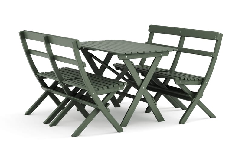 Ulkona käytettävä ruokailuryhmä 118x70x74 cm, 2 sohvaa - Vihreä - Puutarhakalusteet - Ulkoryhmä - Ruokailuryhmät ulos