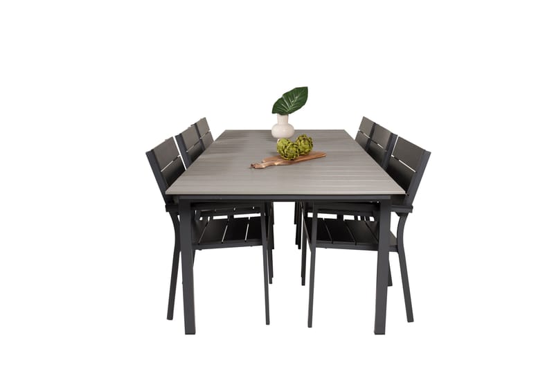 Ulkoruokailuryhmä Levels-pöytä 229/310 – musta/harmaa – Levels-tuoli (pinottava) – musta alumiini / musta Aintwood 6 Musta/harmaa - Puutarhakalusteet - Ulkoryhmä - Ruokailuryhmät ulos