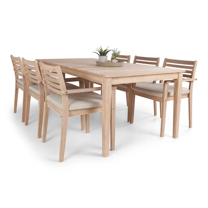 Wagnera Ruokailuryhmä 206 cm ja 6 Kamman Ruokatuolia - Beige - Puutarhakalusteet - Ulkoryhmä - Ruokailuryhmät ulos