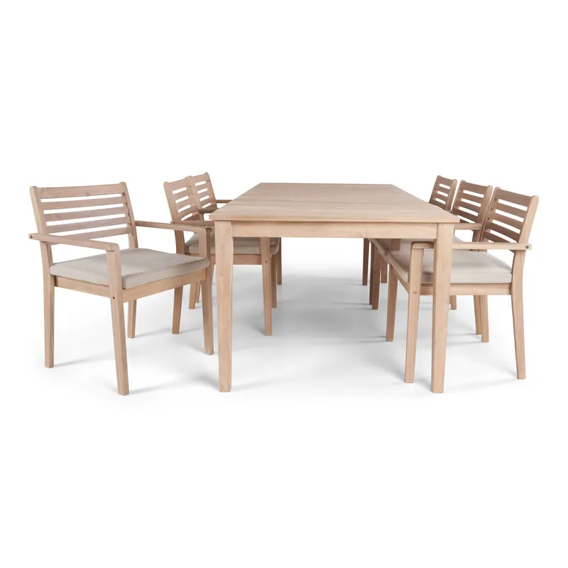 Wagnera Ruokailuryhmä 206 cm ja 6 Kamman Ruokatuolia - Beige - Puutarhakalusteet - Ulkoryhmä - Ruokailuryhmät ulos