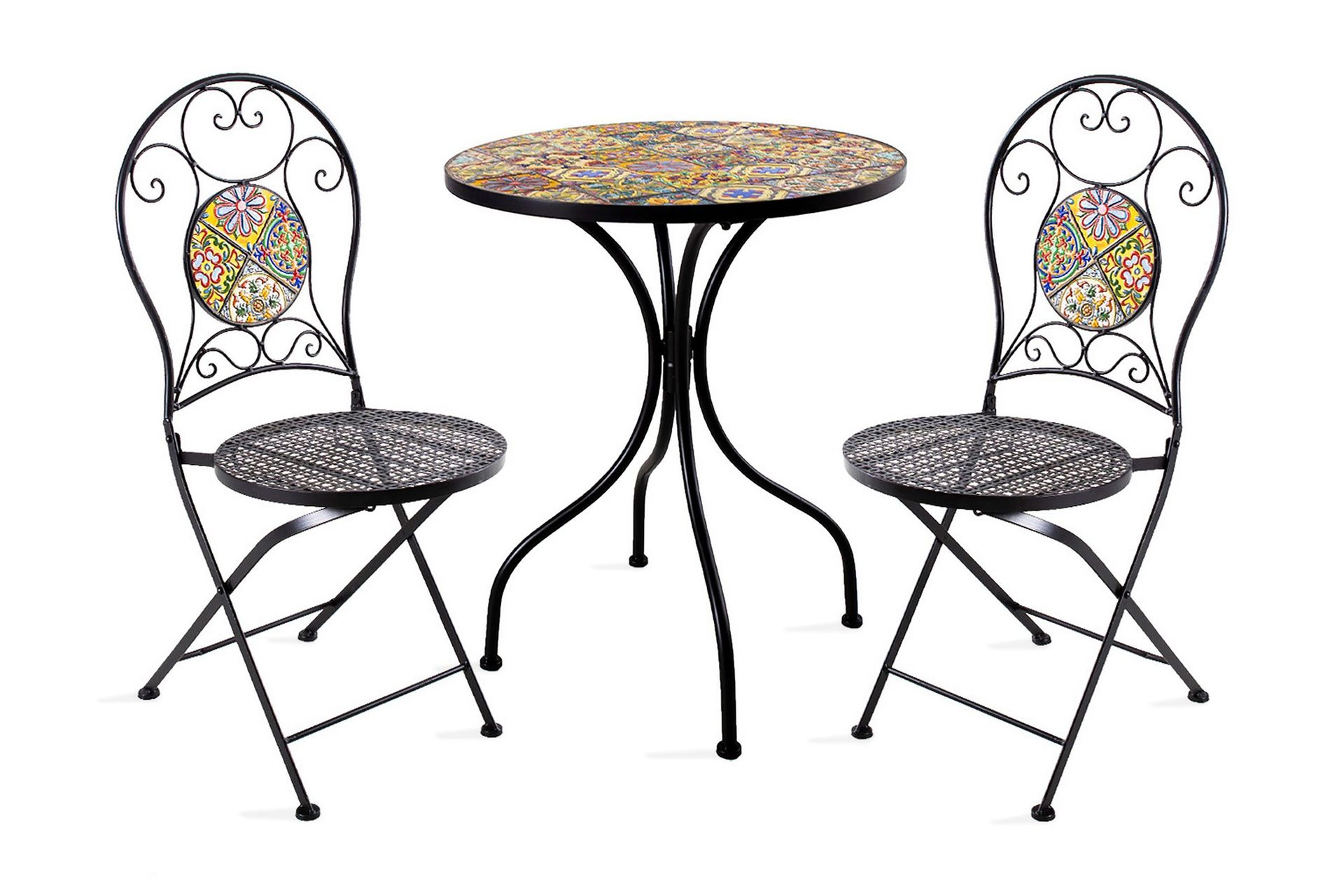 Balkongset Morocco Bord Och 2 Stolar Mosaik Black, Multicolor