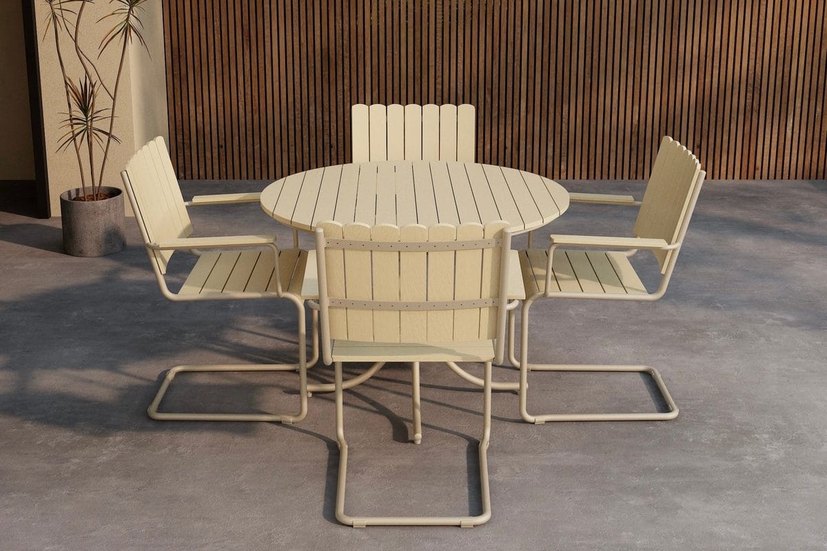 Holmsund ruokailuryhmä 100 cm, 4 tuolia ulkokäyttöön - Beige