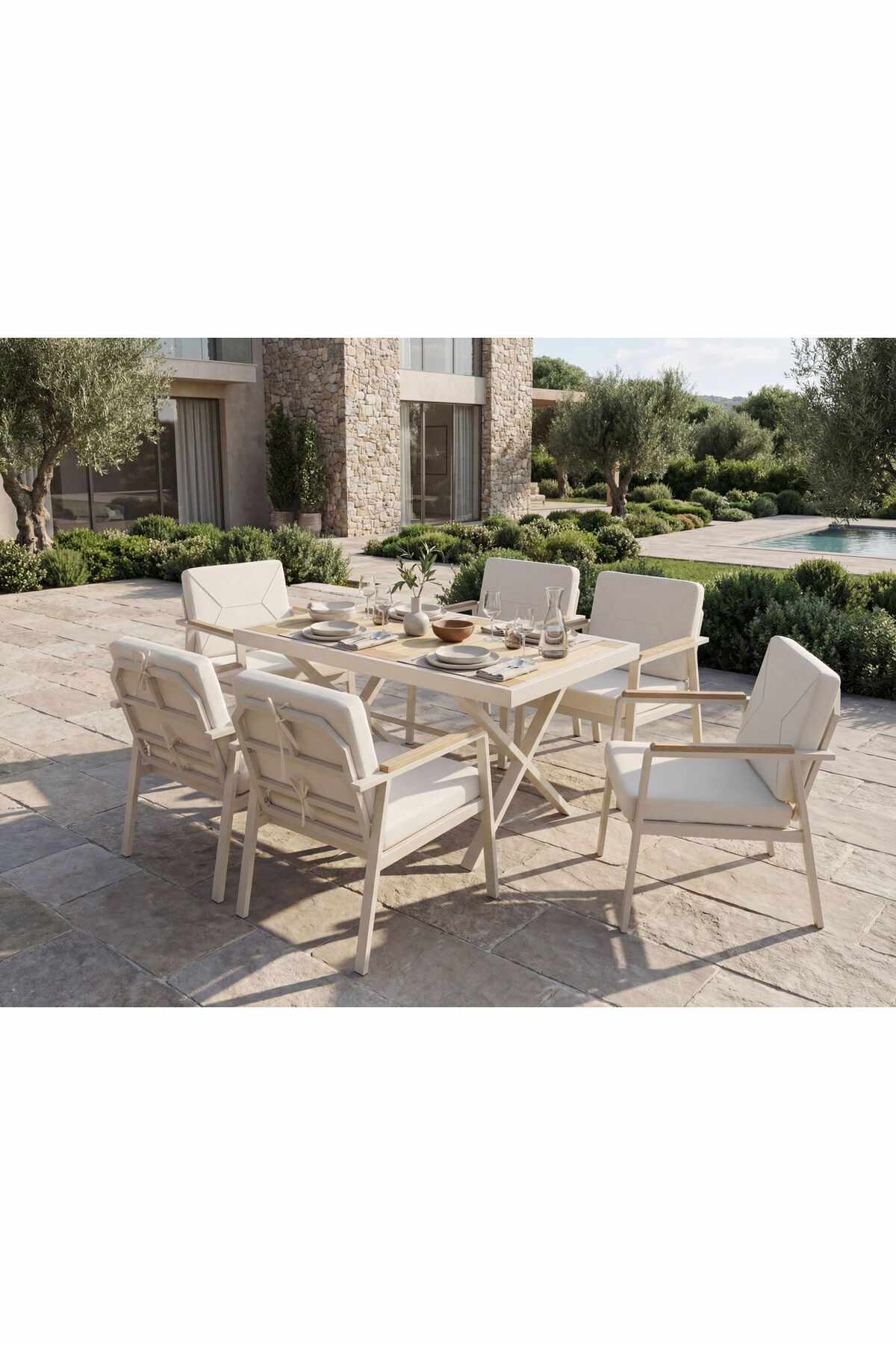 Puutarhapöytä ja tuolisetti Atelier Del Sofa Monte (56 x 78 x 56 cm) kerma 7-osainen -