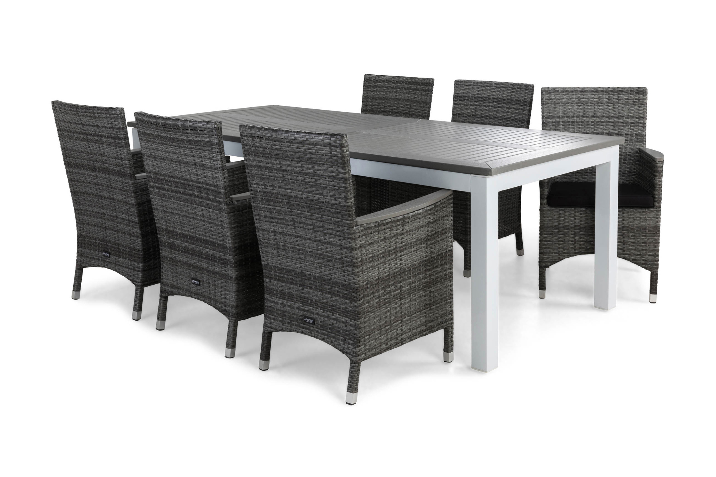 Ruokailuryhmä Monaco 220-280 cm 6 Thor Lyx tuolia Pehmusteet - Valkoinen/Harmaa/Aintwood/Musta