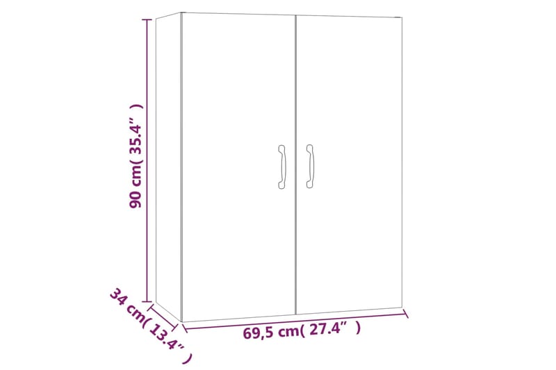 beBasic Riippuva kaappi betoninharmaa 69,5x34x90 cm tekninen puu - Harmaa - Seinäsäilytys