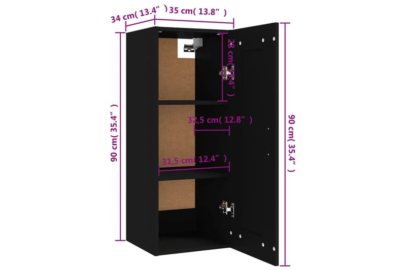 beBasic Riippuva kaappi musta 35x34x90 cm tekninen puu - Musta - Seinäsäilytys