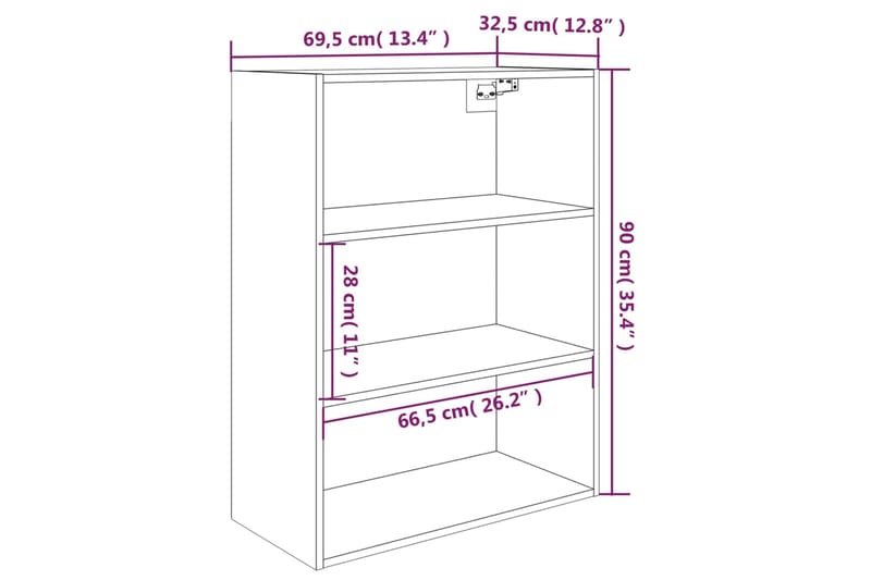 beBasic Riippuva seinäkaappi Sonoma-tammi 69,5x32,5x90 cm - Ruskea - Säilytys - Seinäsäilytys