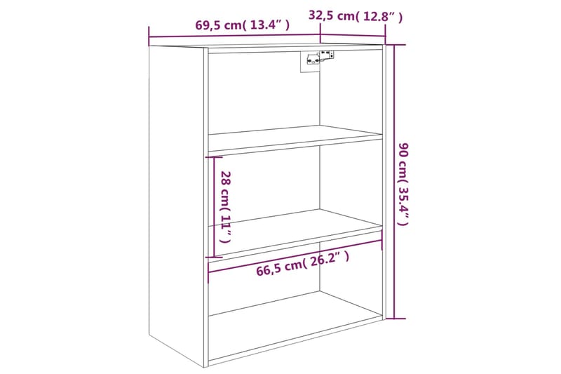 beBasic Riippuva seinäkaappi valkoinen 69,5x32,5x90 cm - Valkoinen - Säilytys - Seinäsäilytys