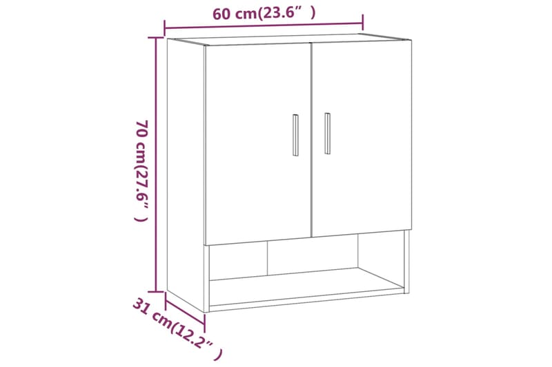 beBasic Seinäkaappi betoninharmaa 60x31x70 cm tekninen puu - Harmaa - Säilytys - Seinäsäilytys