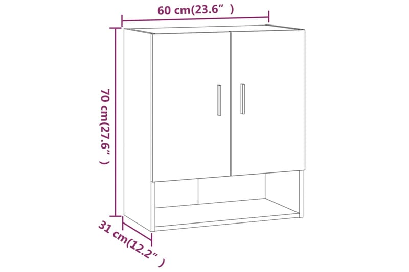 beBasic Seinäkaappi betoninharmaa 60x31x70 cm tekninen puu - Harmaa - Seinäsäilytys