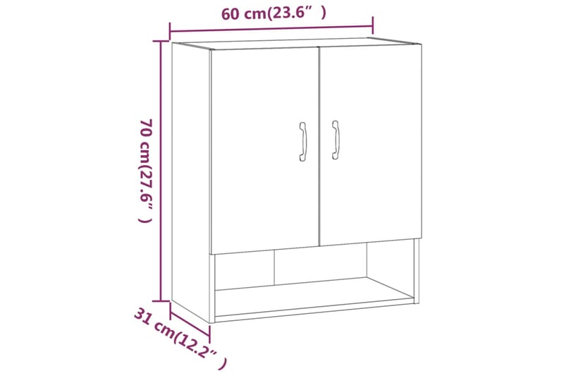 beBasic Seinäkaappi harmaa Sonoma 60x31x70 cm tekninen puu - Harmaa - Seinäsäilytys