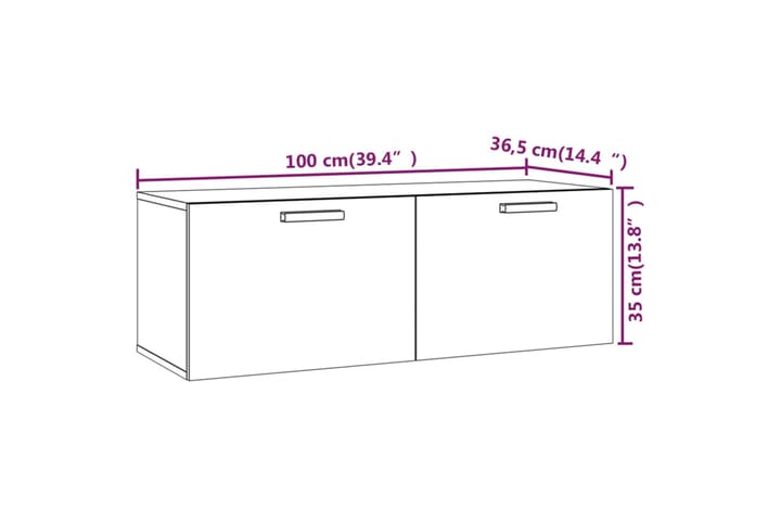 beBasic Sein�äkaappi korkeakiilto valkoinen 100x36,5x35 cm tekninen puu - Valkoinen - Seinäsäilytys