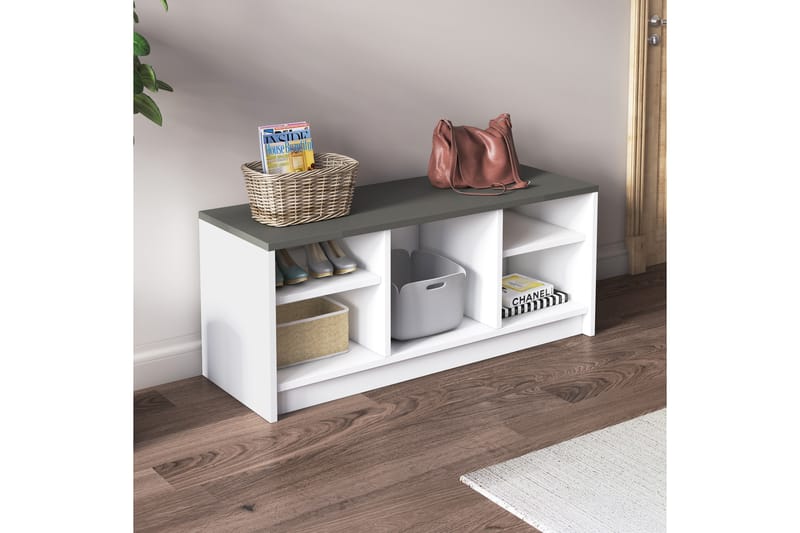 Kenkäkaappi Londonette 100x35 cm - Valkoinen/Antrasiitti - Säilytys - Eteisen säilytys