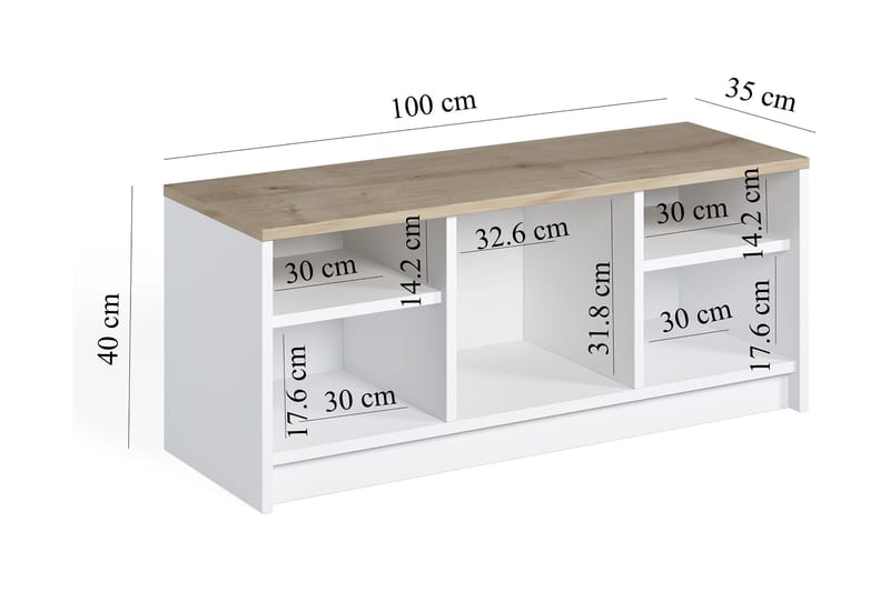 Kenkäkaappi Sicculo 35x100 cm - Valkoinen/Luonnonväri - Kenkäteline penkillä - Eteisen säilytys