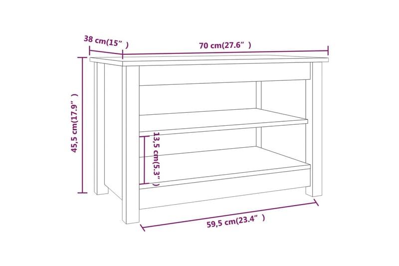 Kenkäpenkki musta 70x38x45,5 cm täysi mänty - Musta - Kenkäteline penkillä - Eteisen säilytys