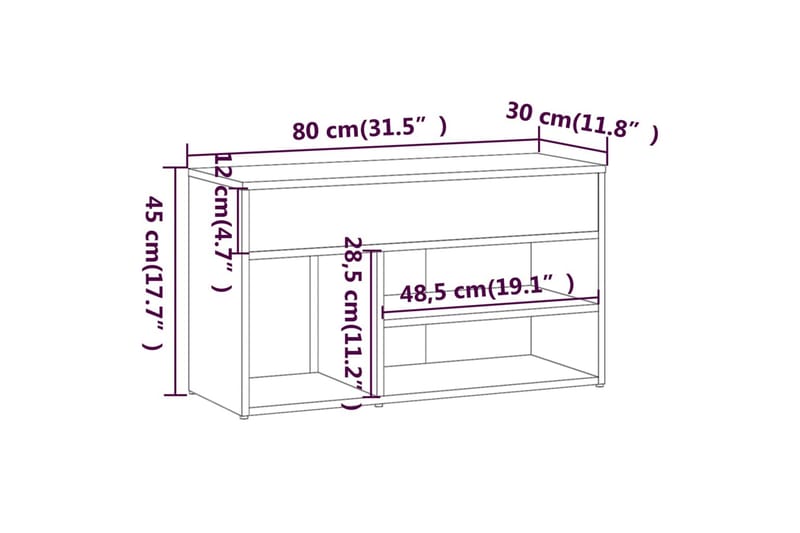 Kenkäpenkki ruskea tammi 80x30x45 cm tekninen puu - Ruskea - Kenkäteline penkillä - Eteisen säilytys