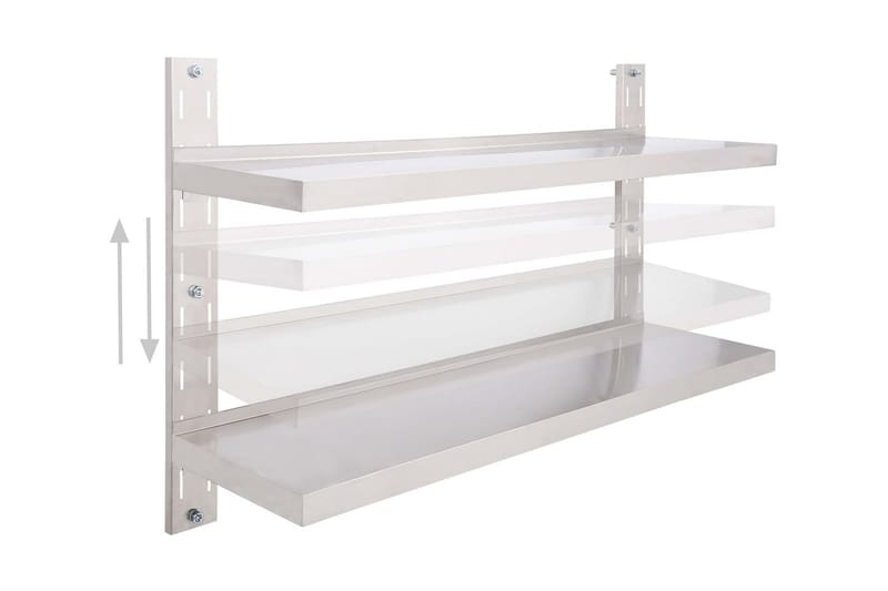 2-Kerroksinen kelluva seinähylly ruostumaton teräs 120x30 cm - Harmaa - Säilytys - Hylly - Seinähylly